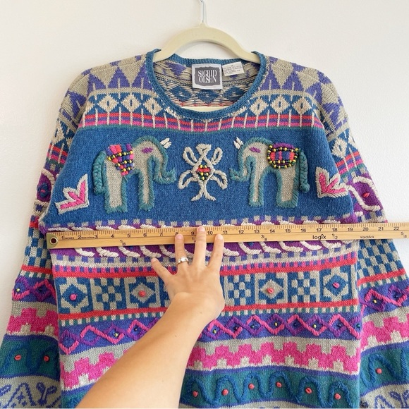 Vintage Sigrid Olsen Sweater elephant Boho 3D knit beaded dopamine colorful fun - Picture 7 of 9
